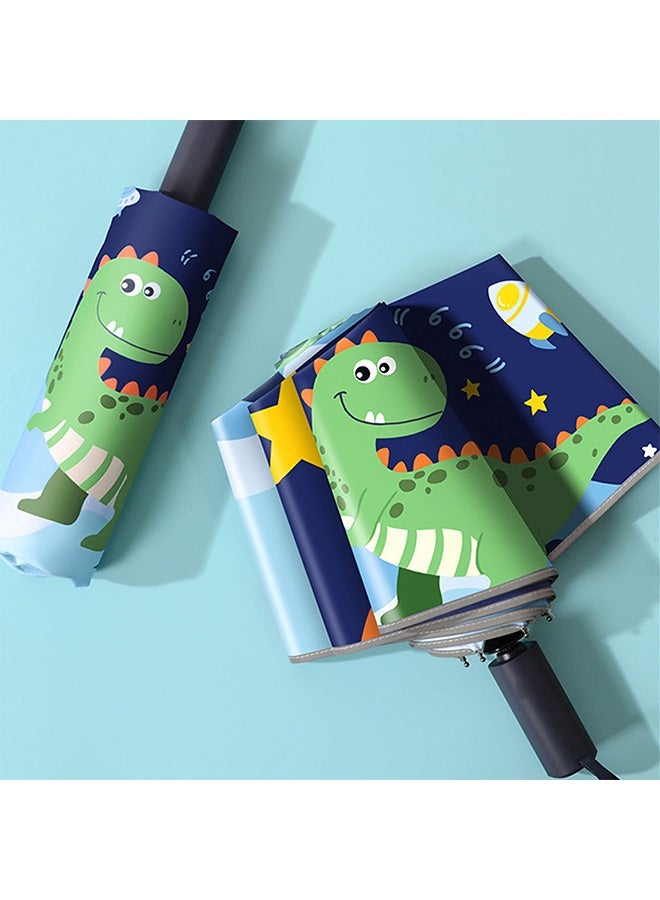Peachjoy Folding Travel Umbrella for Kids Manual Open and Close Windproof Rainproof Lightweight Compact Sun Umbrella Cartoon Green Dinosaurs Design  - Image 2