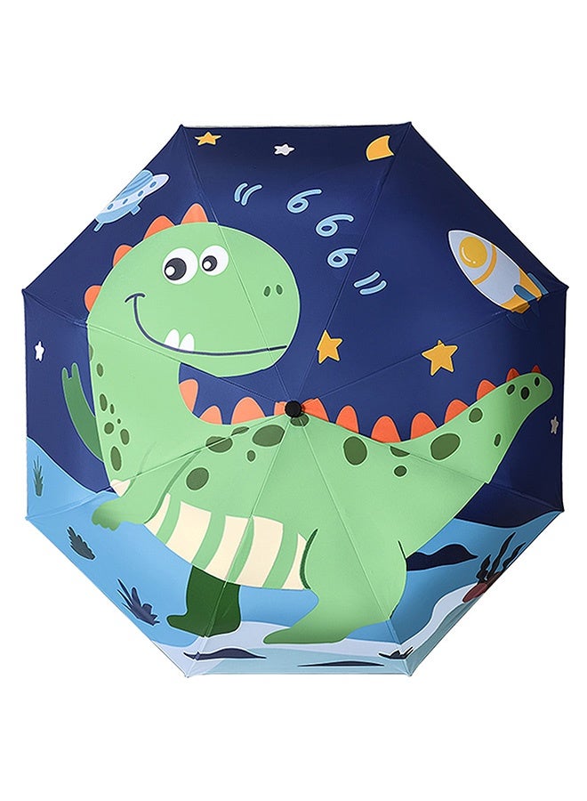 Peachjoy Folding Travel Umbrella for Kids Manual Open and Close Windproof Rainproof Lightweight Compact Sun Umbrella Cartoon Green Dinosaurs Design  - Image 3