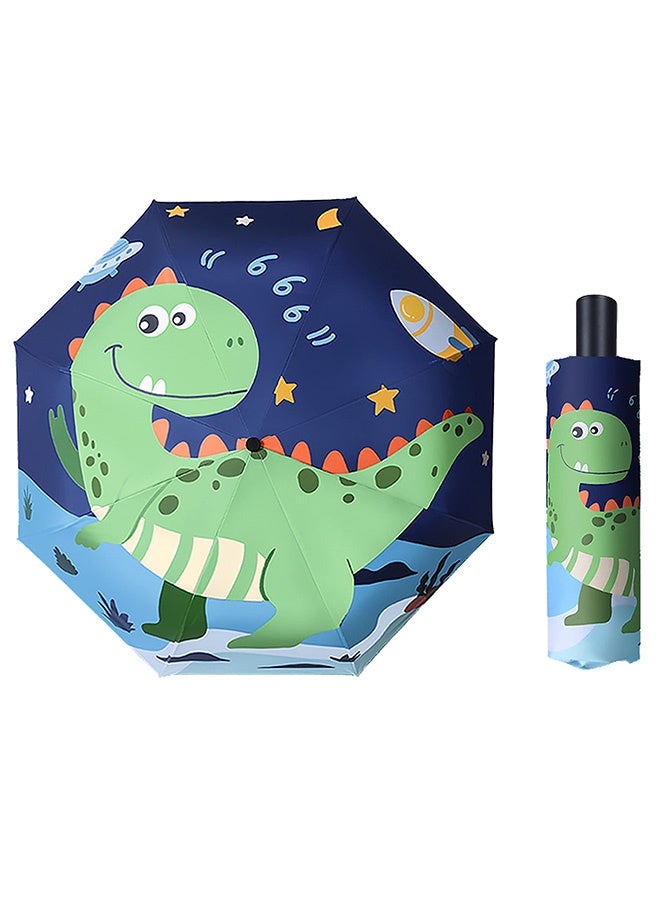Peachjoy Folding Travel Umbrella for Kids Manual Open and Close Windproof Rainproof Lightweight Compact Sun Umbrella Cartoon Green Dinosaurs Design  - Image 1