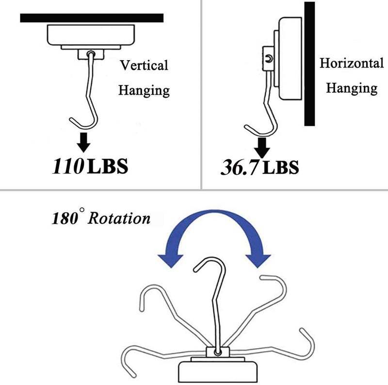Elefama 110 LBS Magnetic Hooks Heavy Duty for Cruise Cabins Refrigerator Fridge Hanging Grill Tools Purse Magnet Hooks Strong Magnets with Hooks Swing Magnetic Hook Hanger for Kitchen Classroom - Image 3