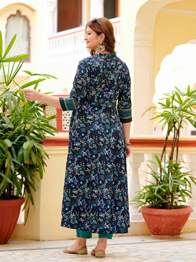 Yash Gallery Women's Polyester Relaxed Fit Anarkali Kurti (Blue) - Image 5