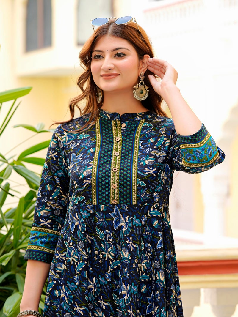 Yash Gallery Women's Polyester Relaxed Fit Anarkali Kurti (Blue) - Image 4