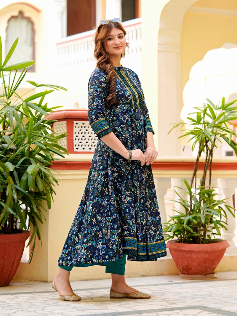 Yash Gallery Women's Polyester Relaxed Fit Anarkali Kurti (Blue) - Image 3