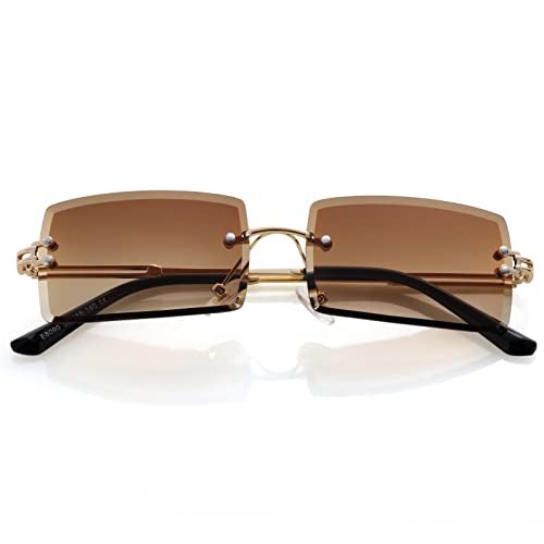 Kursan Frameless Rectangle Sunglasses for Men Women Small Rimless Sun Glasses Shades UV400 Protection (Gradient Brown) - Image 1