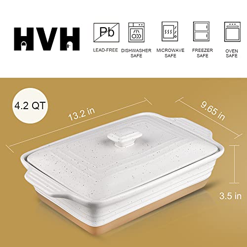 HVH Ceramic Casserole Dish with Lid - Oven Safe, 9x13 Rectangular Baking Dish, 3.5 Quart, Farmhouse Style (White) - Image 4