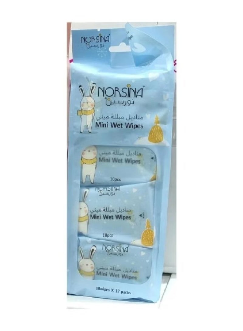 نورسينا مناديل مبللة ميني بلو - 10 مناديل * 12 علبة