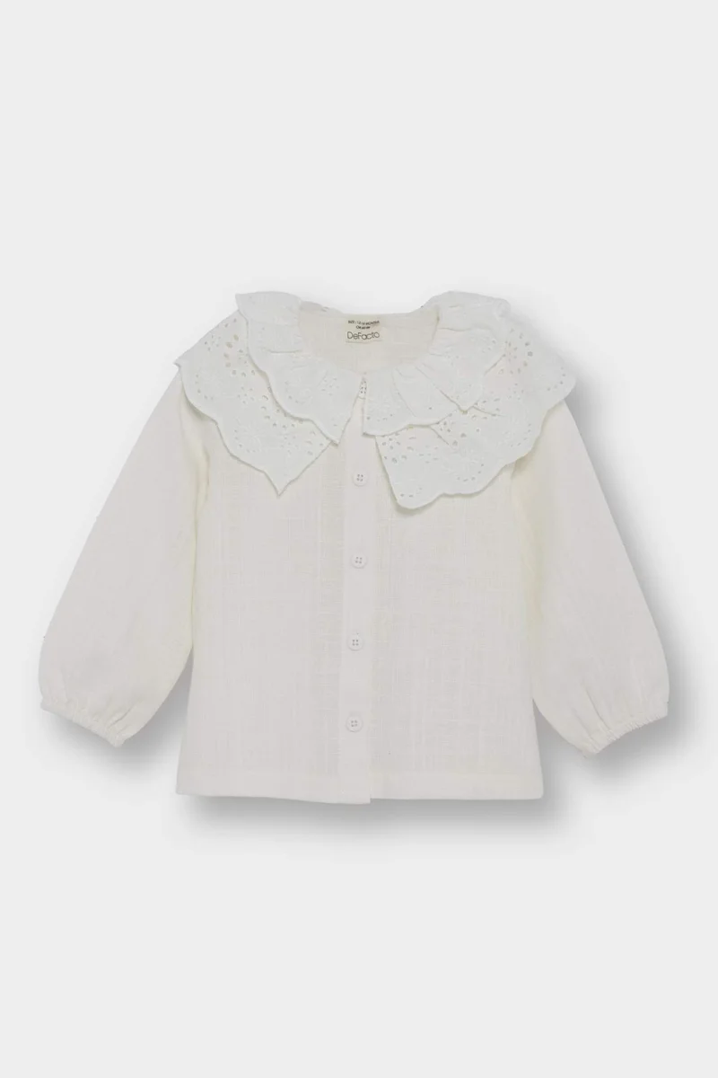 ديفاكتو Baby Girl Large Collar Twill Long Sleeve Shirt