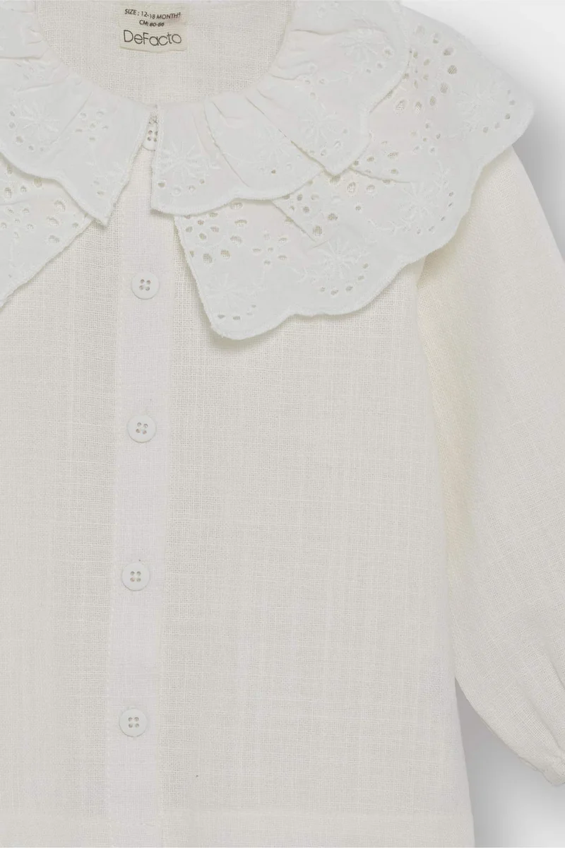 ديفاكتو Baby Girl Large Collar Twill Long Sleeve Shirt