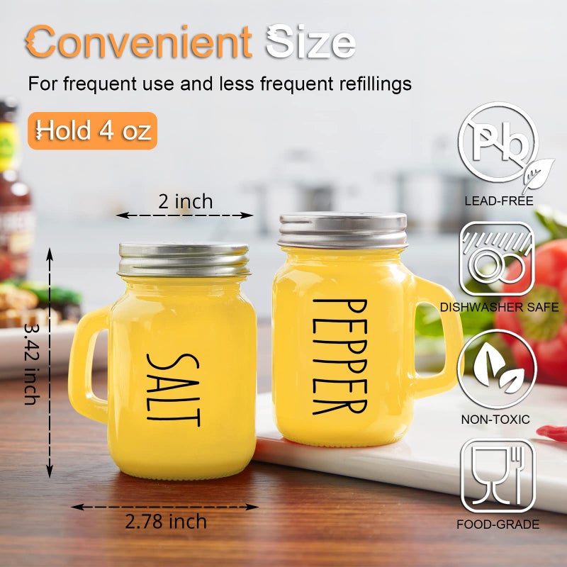ZOSUJO Yellow Salt and Pepper Shakers Set - Yellow Kitchen Decor and Accessories for Home Restaurants Wedding - Glass Salt and Pepper Set for Cooking Table, RV, BBQ, Easy to Clean & Refill - Image 3