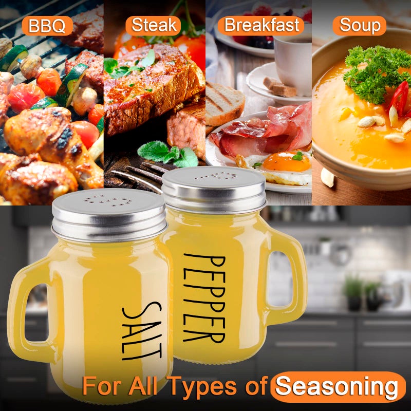 ZOSUJO Yellow Salt and Pepper Shakers Set - Yellow Kitchen Decor and Accessories for Home Restaurants Wedding - Glass Salt and Pepper Set for Cooking Table, RV, BBQ, Easy to Clean & Refill - Image 5