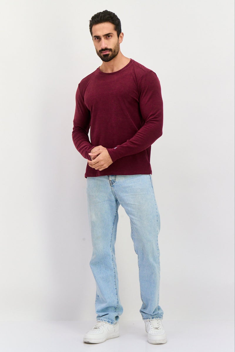 Avalanche Men Round Neck Long Sleeve Heather T-Shirt, Maroon - Image 3