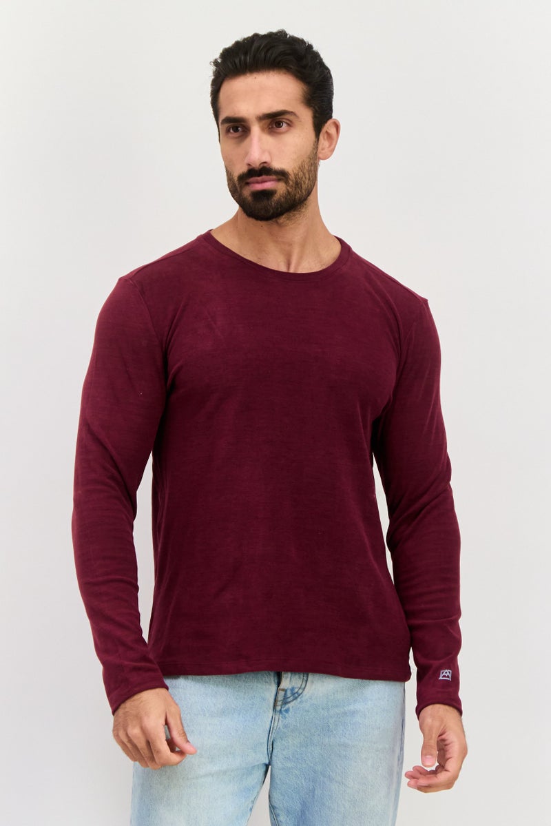 Avalanche Men Round Neck Long Sleeve Heather T-Shirt, Maroon - Image 1