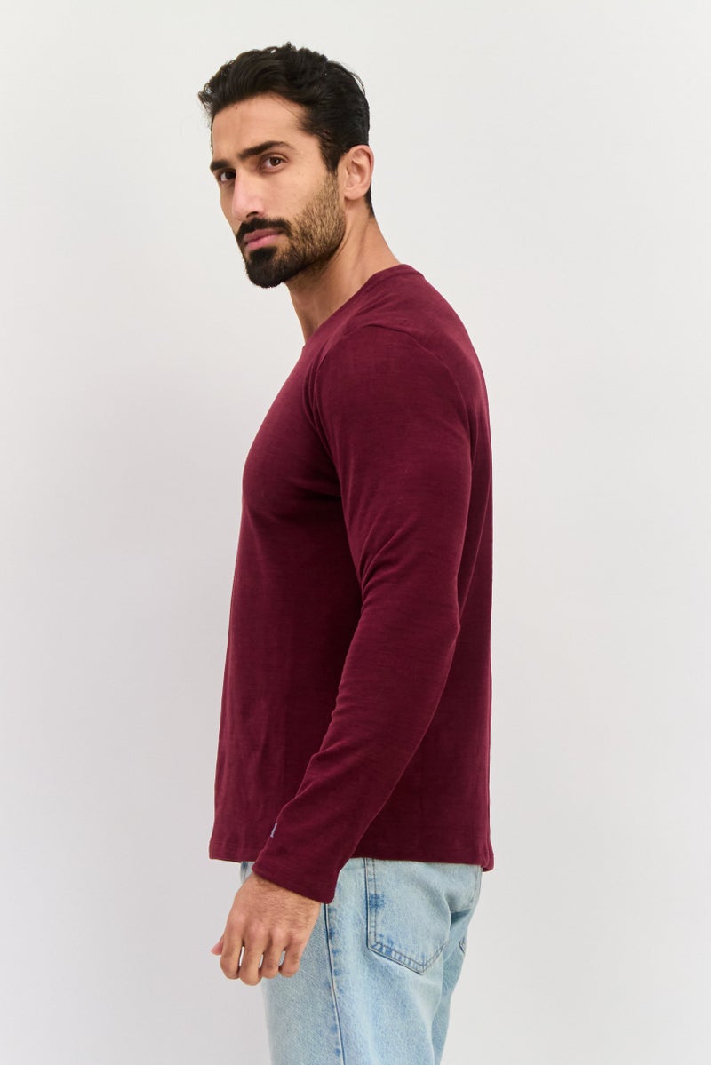Avalanche Men Round Neck Long Sleeve Heather T-Shirt, Maroon - Image 4