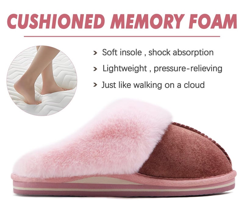 KuaiLu Womens Slippers, Fluff Dual Memory Foam Slippers Ladies Cozy Arch Support Warm Scuff Slippers Slip on Comfy Winter House Shoes with Non-Slip Indoor Outdoor Hard Sole Pink 8 - Image 4