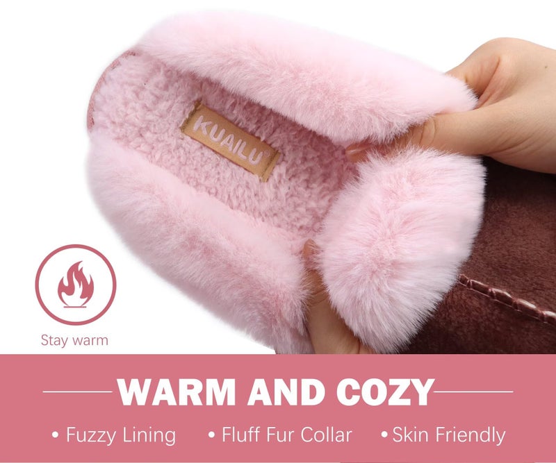 KuaiLu Womens Slippers, Fluff Dual Memory Foam Slippers Ladies Cozy Arch Support Warm Scuff Slippers Slip on Comfy Winter House Shoes with Non-Slip Indoor Outdoor Hard Sole Pink 8 - Image 5