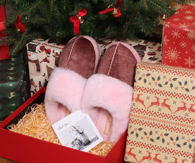 KuaiLu Womens Slippers, Fluff Dual Memory Foam Slippers Ladies Cozy Arch Support Warm Scuff Slippers Slip on Comfy Winter House Shoes with Non-Slip Indoor Outdoor Hard Sole Pink 8 - Image 3