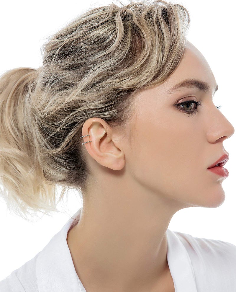 Tornito 4-10 Pairs Stainless Steel Ear Cuff Helix Cartilage Clip On Wrap Earrings Fake Nose Ring Non-Piercing Adjustable (A0:10 Pairs, Silver) - Image 4