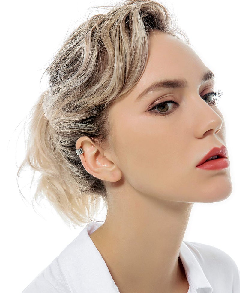 Tornito 4-10 Pairs Stainless Steel Ear Cuff Helix Cartilage Clip On Wrap Earrings Fake Nose Ring Non-Piercing Adjustable (A0:10 Pairs, Silver) - Image 5