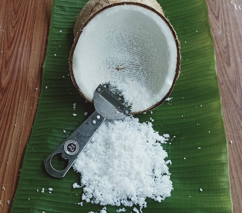 Plai Na Coconut Hand Grater Scraper Shredder Blade Meat Removal Tool Stainless Steel, Bottle Opener, Peeler - Image 4