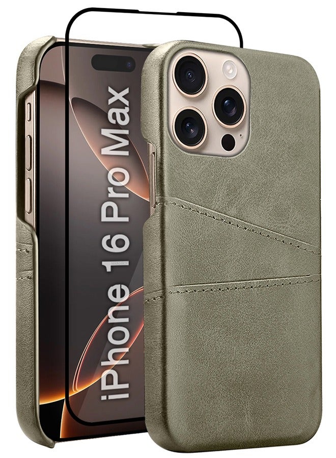 CATANES iPhone 16 Pro Max 2Packs Case Cover Leather with Card Holder for Men Women Phone Case with 3D Screen Protector  - Grey - Image 1