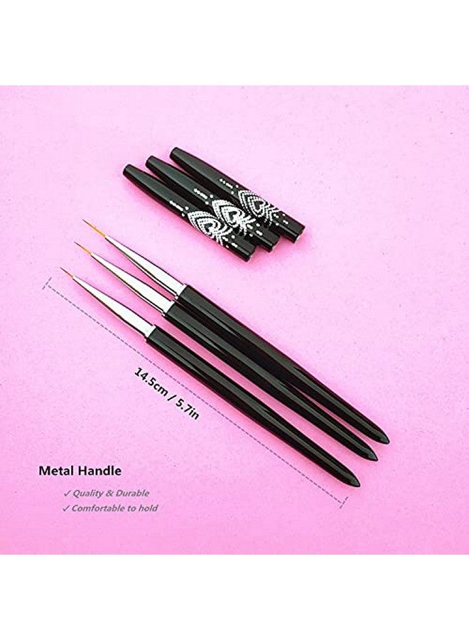 FULINJOY Nail Art Liner Brushes 7Mm9Mm11Mm Uv Gel Painting Nail Art Design Brush Metal Handle Nail Drawing Pens (3Pcs Black) - Image 4
