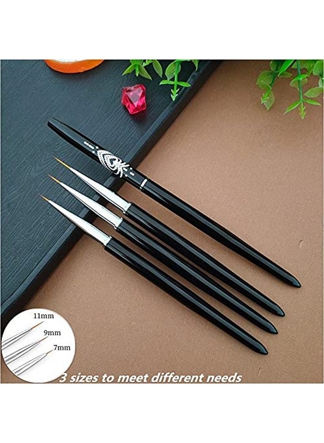 FULINJOY Nail Art Liner Brushes 7Mm9Mm11Mm Uv Gel Painting Nail Art Design Brush Metal Handle Nail Drawing Pens (3Pcs Black) - Image 2