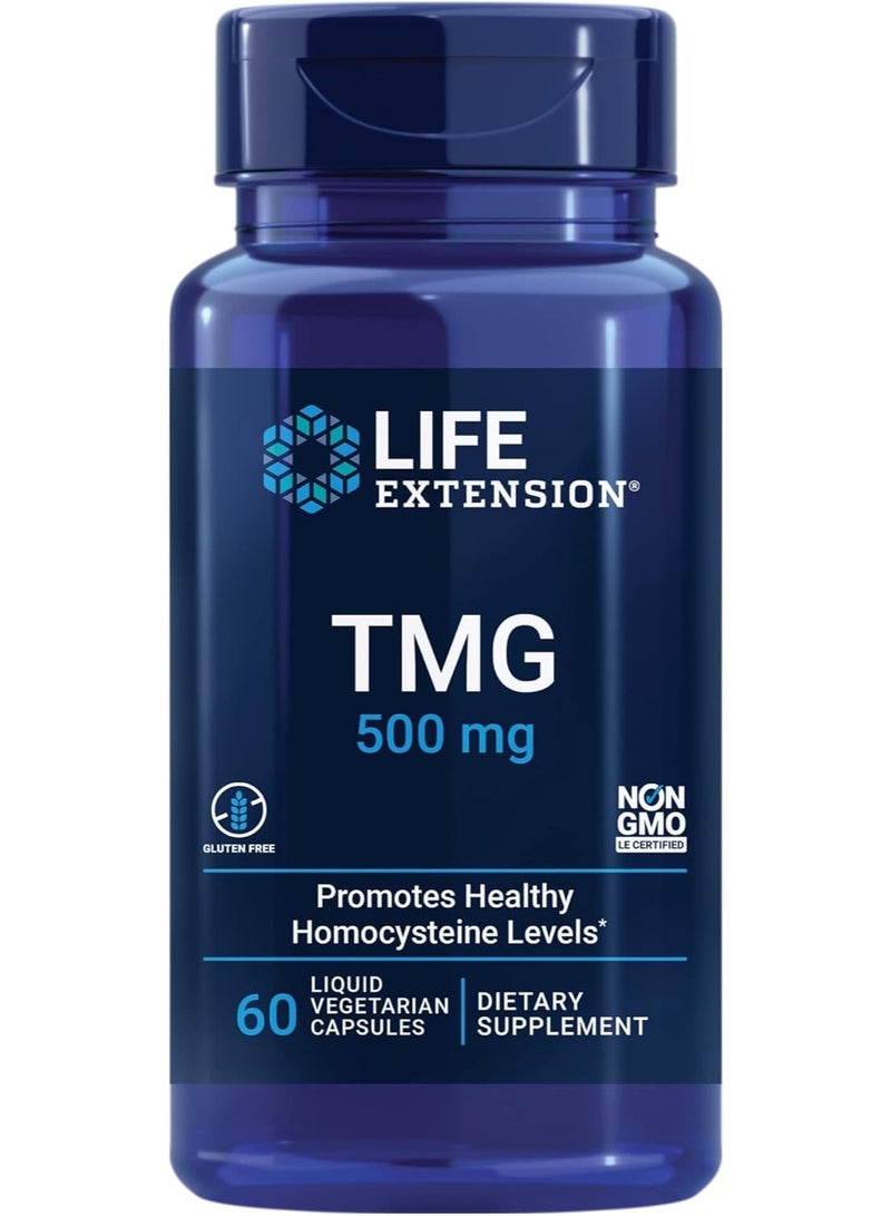 Life Extension TMG 500mg, 60 Liquid Vegetarian Capsules, Trimethylglycine (Betaine Anhydrous) Wellness Supplement - Image 1