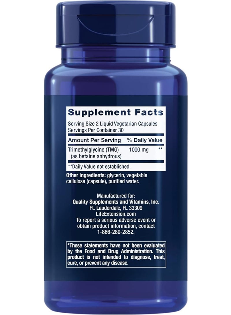 Life Extension TMG 500mg, 60 Liquid Vegetarian Capsules, Trimethylglycine (Betaine Anhydrous) Wellness Supplement - Image 2