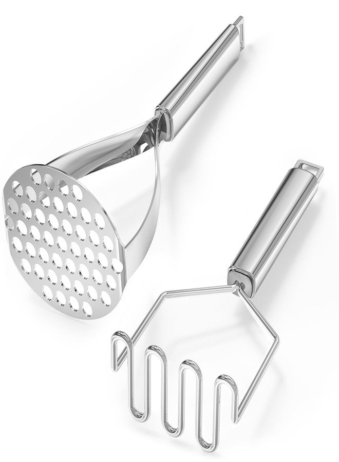 MUJINON 18/0 Stainless Steel Potato Mashers, 10.7-in Kitchen Masher Tool for Avocado Vegetable Sauce Butter, Heavy Duty, Dishwasher Safe, Pack of 2 - Image 1