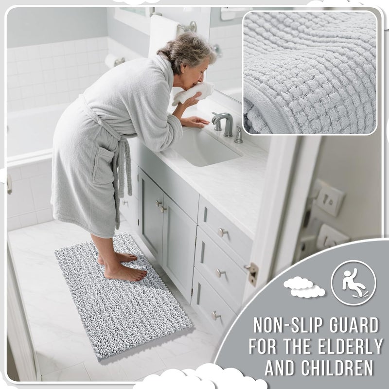 Yimobra Chenille Bathroom Rugs Sets 2 Piece,Luxury Thick Absorbent Large Plush Rugs,Extra Soft Shaggy Bath Room Floor Mats,Non Slip,Machine Washable,Quick Dry(24 x 17 + 31.5 x 19.8 Inches,Silver) - Image 5