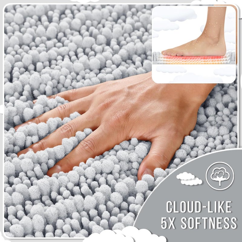 Yimobra Chenille Bathroom Rugs Sets 2 Piece,Luxury Thick Absorbent Large Plush Rugs,Extra Soft Shaggy Bath Room Floor Mats,Non Slip,Machine Washable,Quick Dry(24 x 17 + 31.5 x 19.8 Inches,Silver) - Image 3