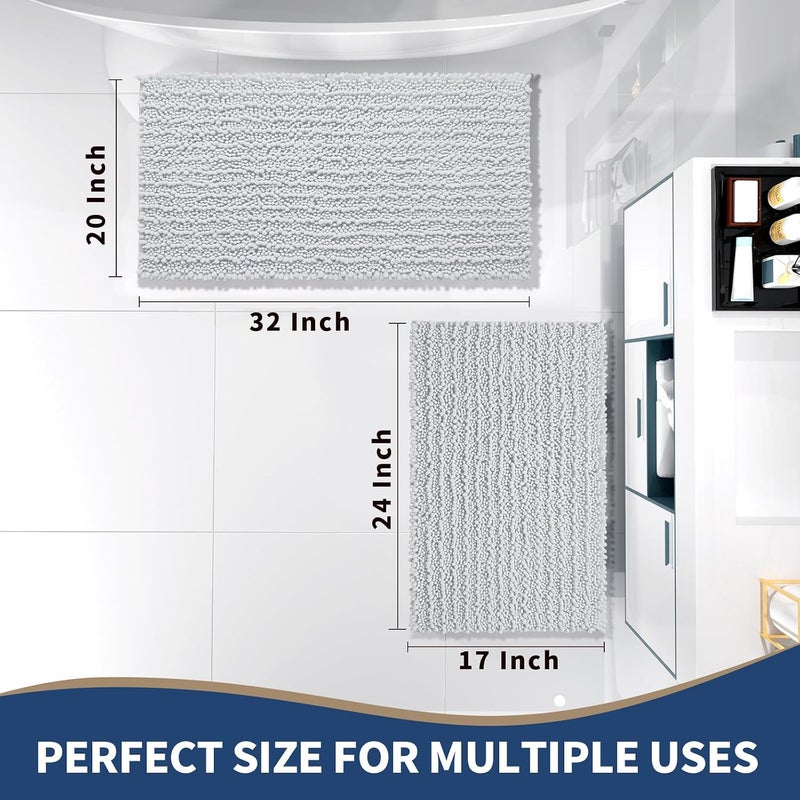 Yimobra Chenille Bathroom Rugs Sets 2 Piece,Luxury Thick Absorbent Large Plush Rugs,Extra Soft Shaggy Bath Room Floor Mats,Non Slip,Machine Washable,Quick Dry(24 x 17 + 31.5 x 19.8 Inches,Silver) - Image 2