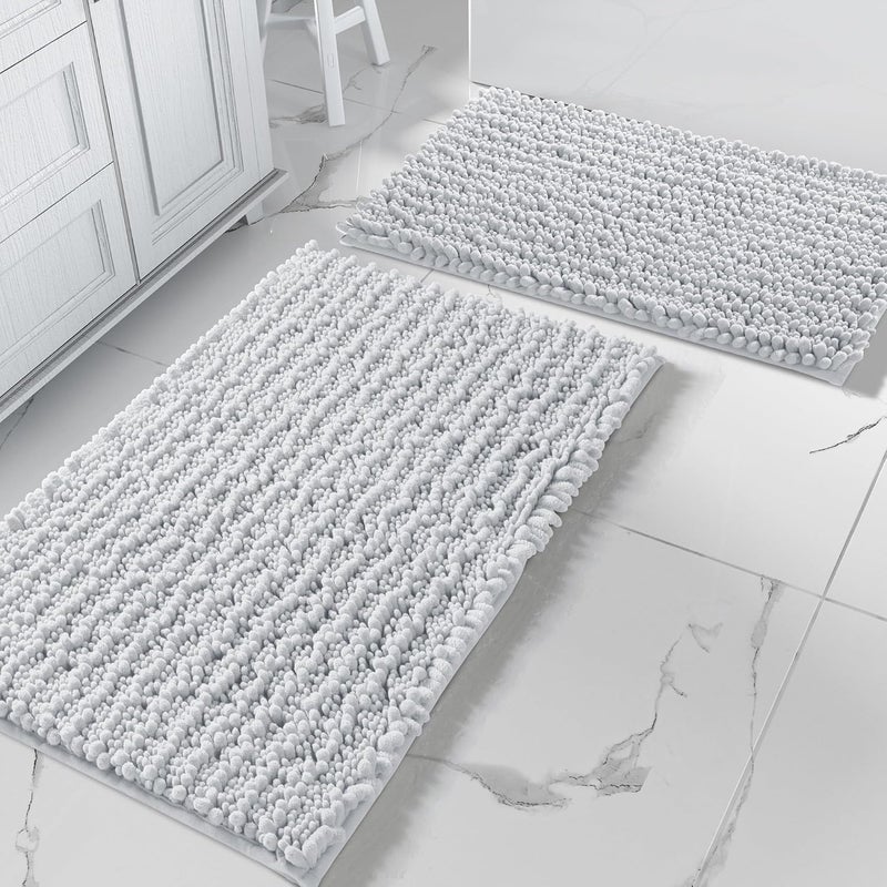 Yimobra Chenille Bathroom Rugs Sets 2 Piece,Luxury Thick Absorbent Large Plush Rugs,Extra Soft Shaggy Bath Room Floor Mats,Non Slip,Machine Washable,Quick Dry(24 x 17 + 31.5 x 19.8 Inches,Silver) - Image 1