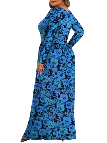 Tencede Womens Plus Size Maxi Dresses Long Sleeve with Pockets Casual Long Dress Gradient Flower 3X - Image 4
