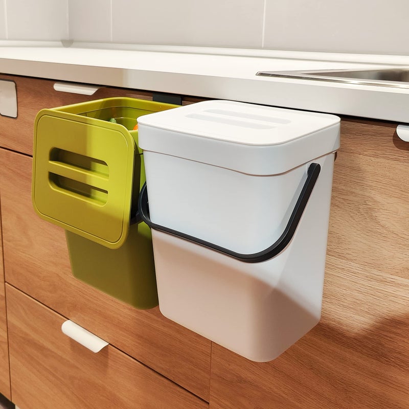 stonespace stonespace Hanging Small Trash Can with Lid Under Sink for Kitchen13 Gallon 5L Mountable Compost PailKitchen Compost Bin for Countertop White 