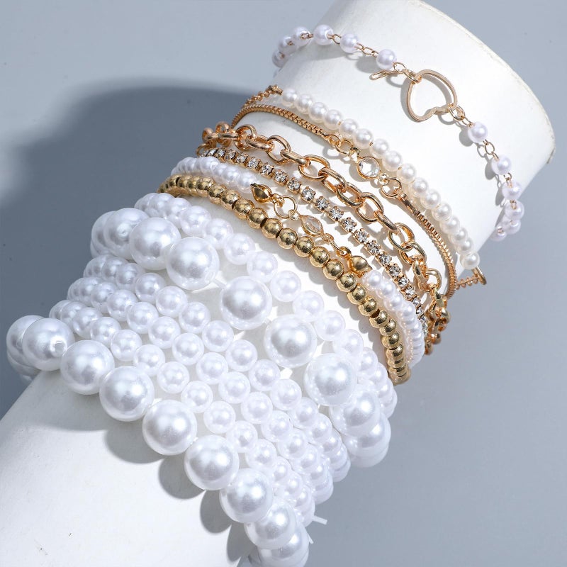 NEWITIN 68 Pieces Pearl Jewelry Set for Women Fashion Costume Jewelry Gold Plated Necklace Bracelet Ring Earrings Set for Women - Image 4