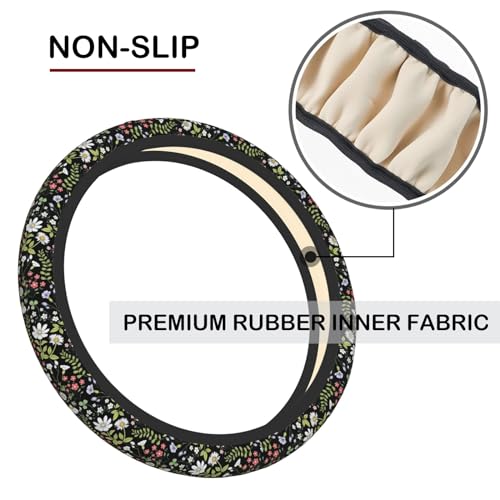 KARREAL Garden Plants Floral Elastic Steering Wheel Cover, Non-Slip Breathable Neoprene Steering Wheel Covers, Women Car Accessories, Universal 15 Inch Fit Auto, Suvs, Truck - Image 5