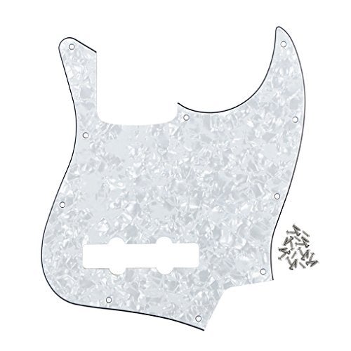 FLEOR 10 Hole J Bass Pickguard Scratch Plate Pick Guards for 4 Strings American/Mexican Standard J Bass Part, 4Ply White Pearl - Image 1