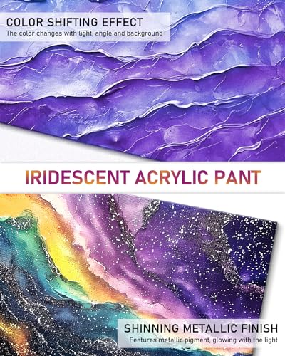 Nicpro 8 Colors Iridescent Acrylic Paint, 8.45oz / 250ml Large Bulk Metallic Acrylic Paint,Color Shifting & Non-Toxic Art Painting Supplies For Canvas Fabric Rock Wood with Color Wheel - Image 3