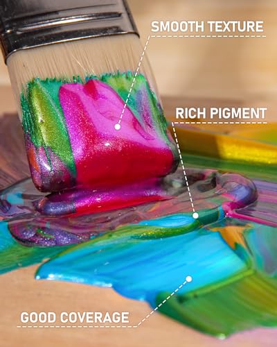 Nicpro 8 Colors Iridescent Acrylic Paint, 8.45oz / 250ml Large Bulk Metallic Acrylic Paint,Color Shifting & Non-Toxic Art Painting Supplies For Canvas Fabric Rock Wood with Color Wheel - Image 4