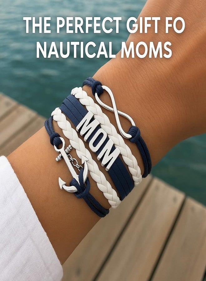Infinity Collection Mom Nautical Anchor Charm Bracelet for Women, Navy Rudder Anchor Braided Weave Leather Rope Infinity Love Bracelet, Gift For Mom - Image 2