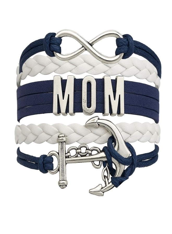 Infinity Collection Mom Nautical Anchor Charm Bracelet for Women, Navy Rudder Anchor Braided Weave Leather Rope Infinity Love Bracelet, Gift For Mom - Image 1