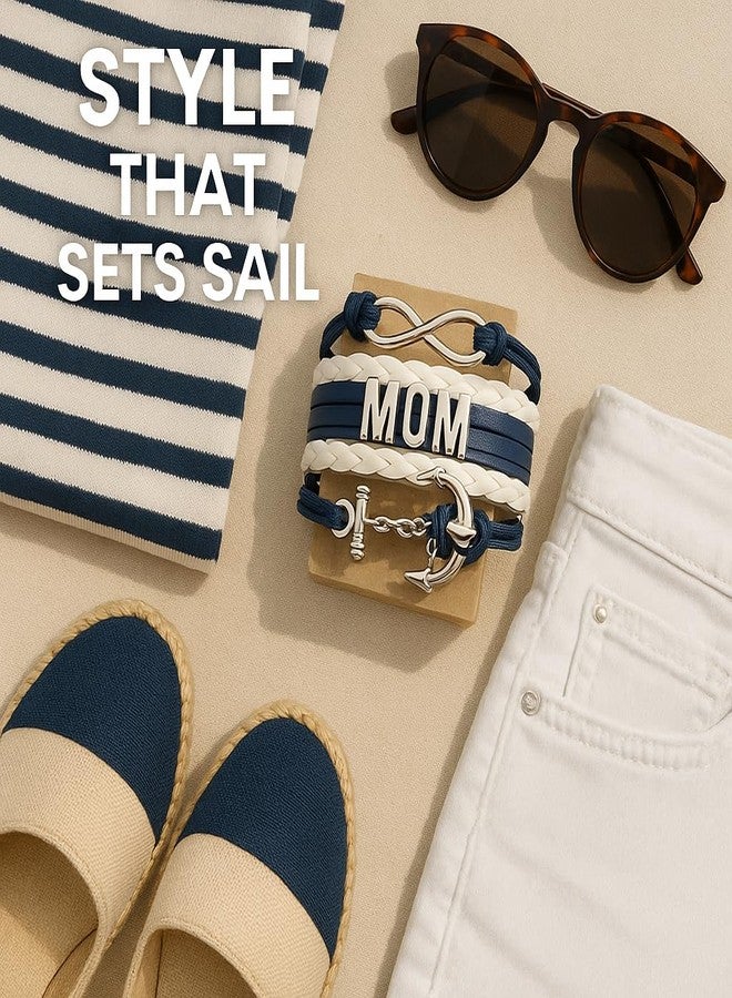 Infinity Collection Mom Nautical Anchor Charm Bracelet for Women, Navy Rudder Anchor Braided Weave Leather Rope Infinity Love Bracelet, Gift For Mom - Image 4