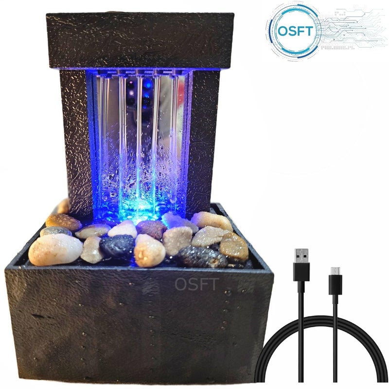 OSFT نافورة طاولة شلال مرآة مع عرض ضوء LED وصخور نهر طبيعية – ميزة مائية زخرفية داخلية للمنزل، المكتب، التأمل وزخرفة فنغ شوي - Image 2