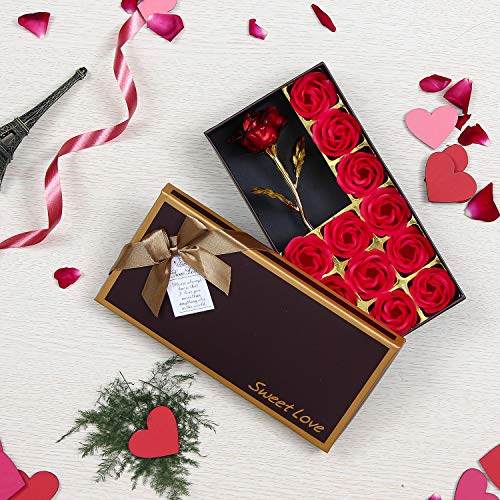 Webelkart Artificial Gift Box with Roses (Red, 1 Rose, 12 Rose Soap) - Image 1