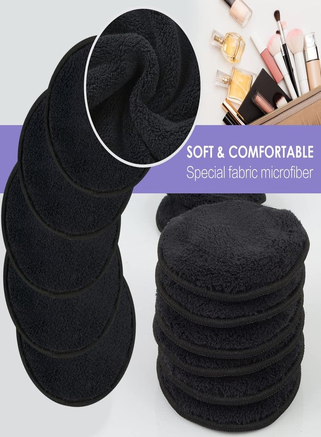 SUNLAND Reusable Makeup Remover Pads for Face,Eyes,Lips 16 Pack Microfiber Face Cleansing Gloves Washable with Laundry Bag and Travel Bag Rounds Toner Pads (Round 3.15inchx16, Black) - Image 2
