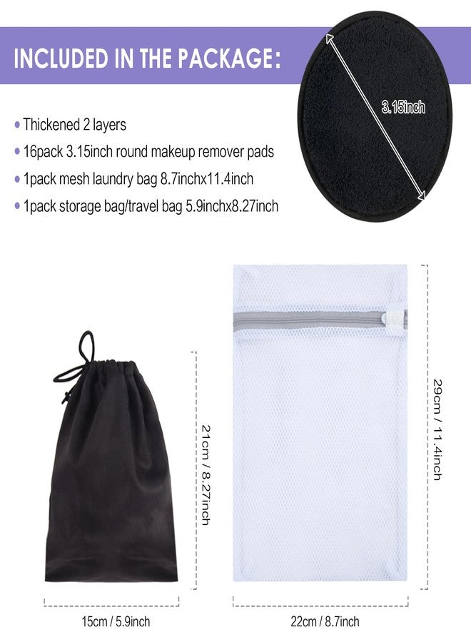 SUNLAND Reusable Makeup Remover Pads for Face,Eyes,Lips 16 Pack Microfiber Face Cleansing Gloves Washable with Laundry Bag and Travel Bag Rounds Toner Pads (Round 3.15inchx16, Black) - Image 3