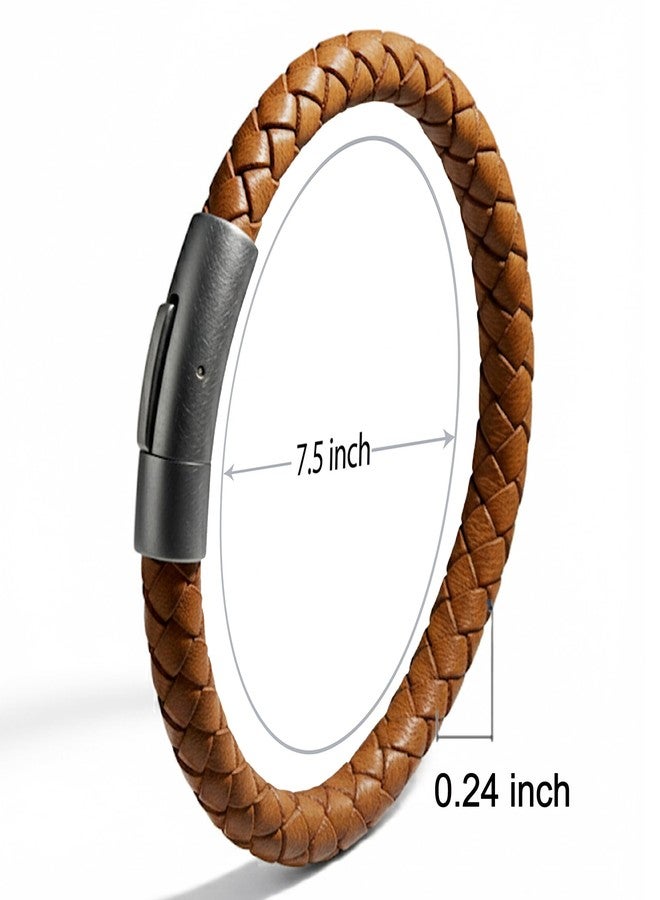 Leporem Brown Braided Leather Wristband, Unisex 7.5-Inch Medium Size, Antique Rustic Jewelry with Push-Lock Clasp in Premium Slide-Out Gift Box (Brown, Medium, 7.5 inch) - Image 2