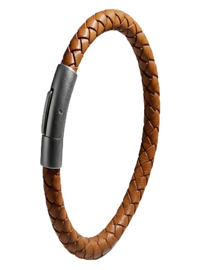 Leporem Brown Braided Leather Wristband, Unisex 7.5-Inch Medium Size, Antique Rustic Jewelry with Push-Lock Clasp in Premium Slide-Out Gift Box (Brown, Medium, 7.5 inch) - Image 1