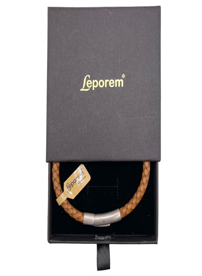 Leporem Brown Braided Leather Wristband, Unisex 7.5-Inch Medium Size, Antique Rustic Jewelry with Push-Lock Clasp in Premium Slide-Out Gift Box (Brown, Medium, 7.5 inch) - Image 3